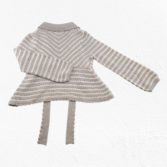 Sleeping on Snow Cream Taupe Striped Wool Blend Belted Cardigan Sweater Size XL - Picture 8 of 8
